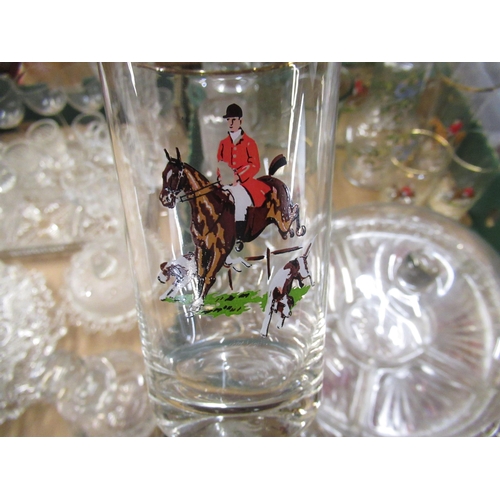 265 - Coca-Cola carafe and two glasses with moulded detail, Edwardian carafe, glass lemonade set decorated... 