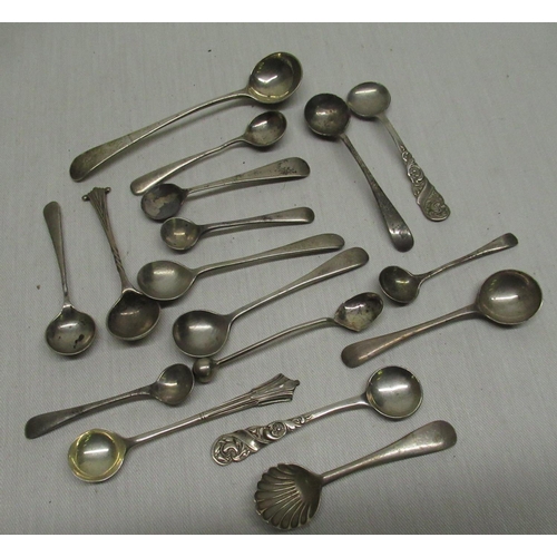 145 - Collection of seventeen hallmarked Sterling silver mustard spoons of various dates and makers, inclu... 