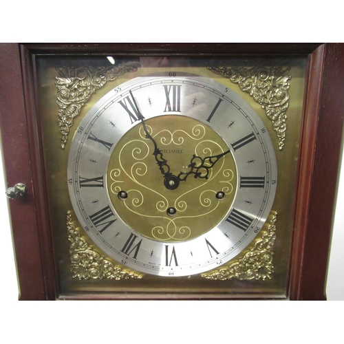 189 - Metamec late C20th mahogany long cased clock of small proportions, square glazed door enclosing squa... 