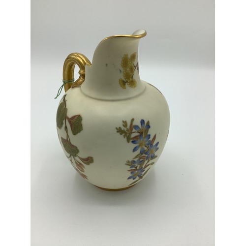 528 - Late Victorian Royal Worcester jug, reeded gilt handle and  blush ivory ground decorated with flower... 