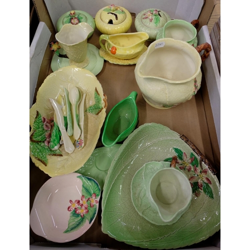 102 - Selection of various Carlton ware ceramics, including jam pots, jugs, leaf design plates, etc