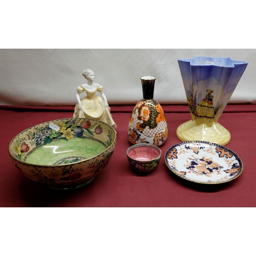 107 - Large Maling bowl and smaller Maling bowl, Coalport figurine 