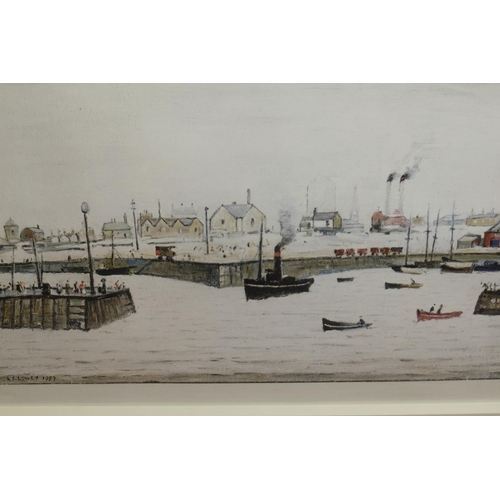 1245 - After Laurence Stephen Lowry (1887-1976): 'The Harbour' lithograph, pub. 1972 by Venture Prints, Bri... 