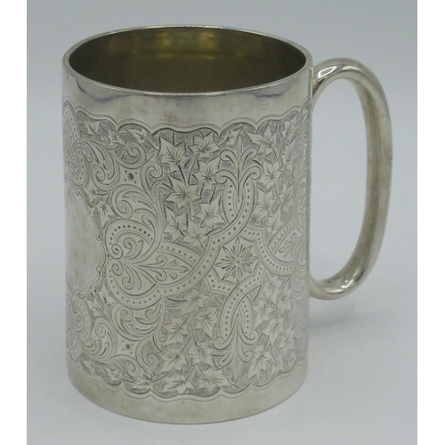 1162 - Victorian hallmarked Sterling silver Christening mug engraved with scrolls by William Evans, London,... 