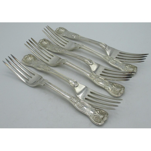 1172 - Set of six Geo.IV hallmarked Sterling silver Kings pattern forks by Thomas Wilkes Barker, London, 18... 