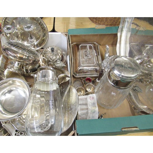 110 - Selection of silver plate including rose bowl, entrée dish, tea pots, salvers, etc (2 boxes)