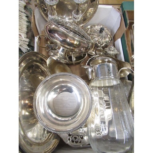 110 - Selection of silver plate including rose bowl, entrée dish, tea pots, salvers, etc (2 boxes)