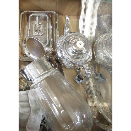 110 - Selection of silver plate including rose bowl, entrée dish, tea pots, salvers, etc (2 boxes)