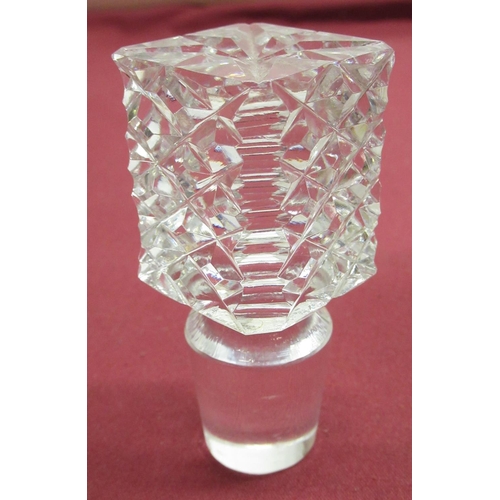 1353 - Waterford glass Whisky decanter, square body with flute and hobnail decoration and star base, H26cm