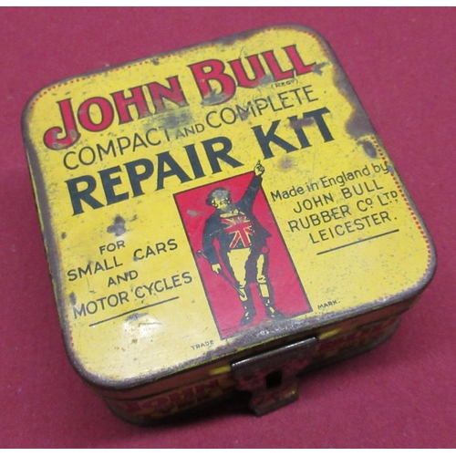 158 - Collection of vintage tins including John Bull Compact and Complete Repair Kit for Small Cars and Mo... 