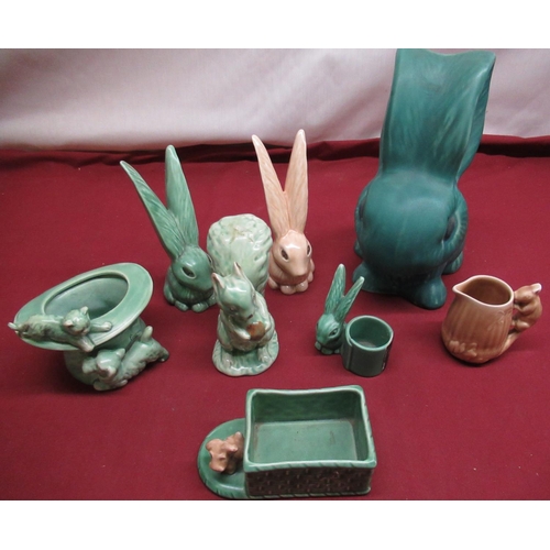 270 - Large Sylvac green rabbit, two smaller similar rabbits and a collection of other Sylvac figurines, m... 