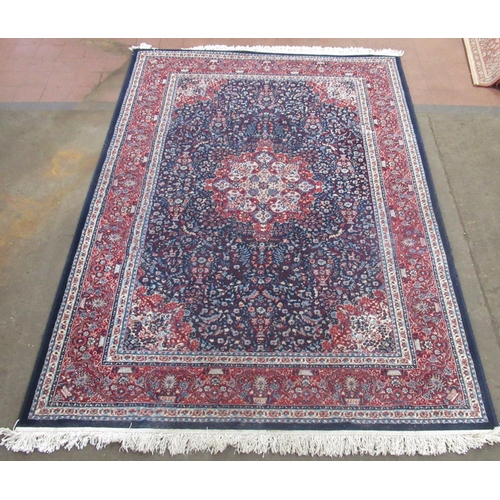 328 - Late C20th Italian Karadagh traditional pattern, navy blue ground wool and silk rug, 170cm x 245cm