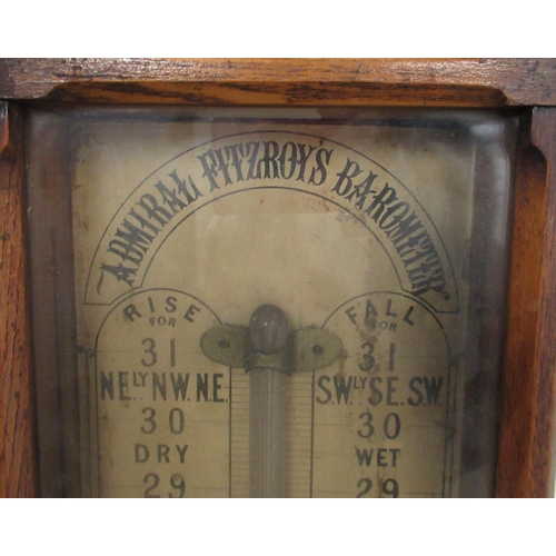 176 - Victorian oak cased Admiral Fitzroy barometer glazed front with paper registers and thermometer, by ... 