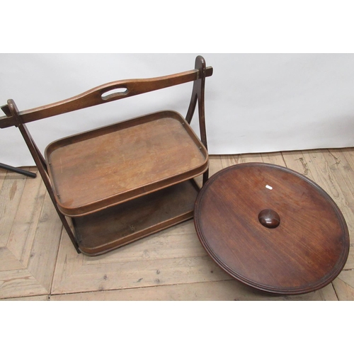 186 - C20th mahogany Lazy Susan, with reed moulded circular top on vase turned support, D54cm, a bentwood ... 