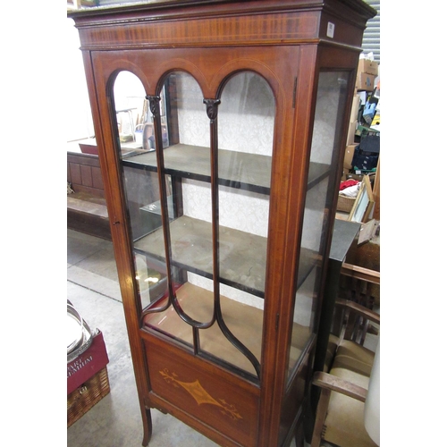 195 - Edwardian inlaid mahogany Sheraton Revival display cabinet, triple arched astragal moulded door with... 