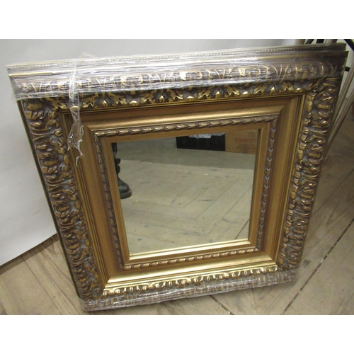 196 - Gilt framed wall mirror with square plate and leaf moulded surround, W58cm H58cm