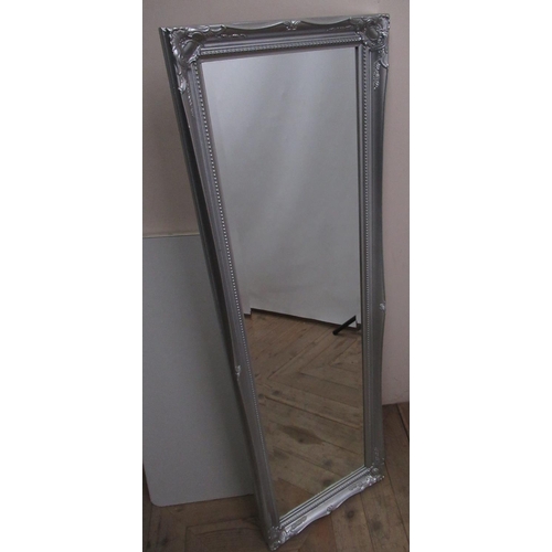 197 - Silvered framed dressing mirror, bevelled plate in silver frame, W122cm H39cm