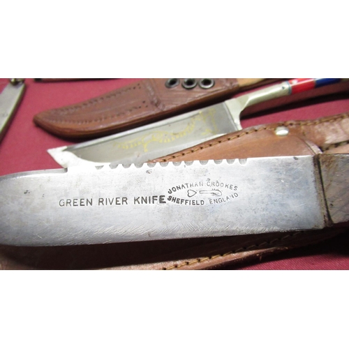 C19th Jonathan Crookes of Sheffield Green River knife with leather