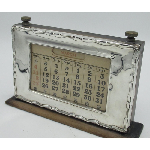 67 - Geo.V hallmarked Sterling silver mounted desk calendar, W20cm H14cm, Birmingham, 1928