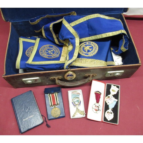 94 - Of Masonic interest - silver gilt and enamel pass masters jewel for Wenning Lodge no. 4496, two enam... 