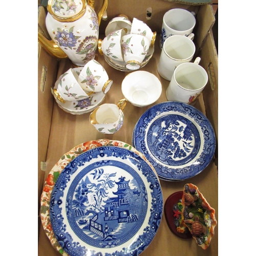 96 - Tuscan fine English bone china coffee set for six people, Burleigh ware transfer printed willow patt... 