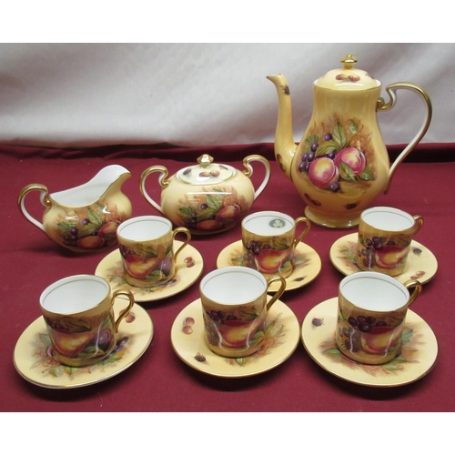 97 - Aynsley Orchard Gold pattern coffee service for six people, decorated by D Jones, including coffee p... 