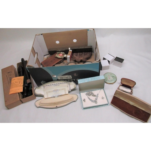 299 - Collection of decorative items including a recorder, magnifying glasses, trophy, pearl necklace, emp... 