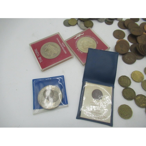 312 - Collection of mixed British and international coins including, one pennies, shillings, francs etc