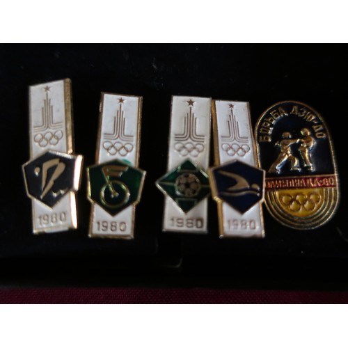 89 - Collection of Olympic 1980 enamel pin badges for various disciplines including: volleyball, basketba... 