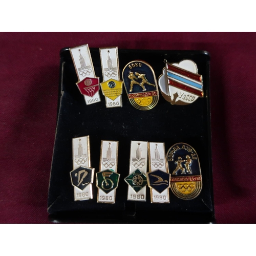 89 - Collection of Olympic 1980 enamel pin badges for various disciplines including: volleyball, basketba... 