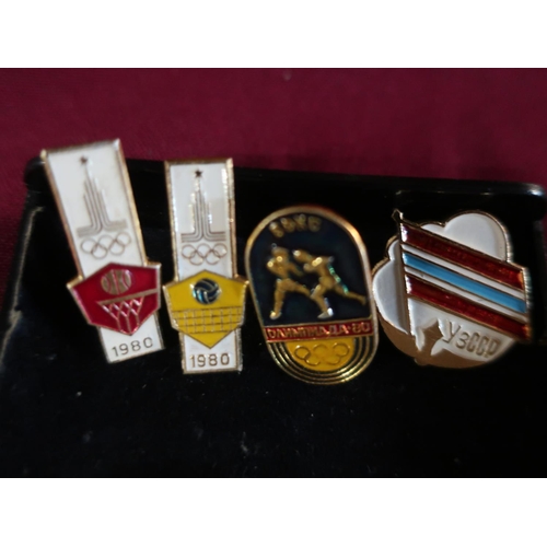 89 - Collection of Olympic 1980 enamel pin badges for various disciplines including: volleyball, basketba... 