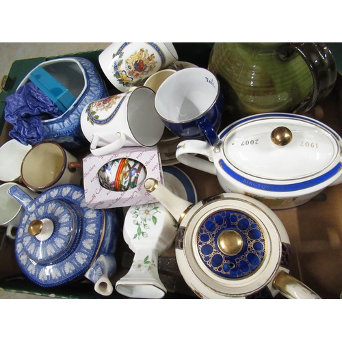 42 - Selection of ceramics to include Ringtons commemorative teapots, Bunnykins cup and bowl, green jug, ... 