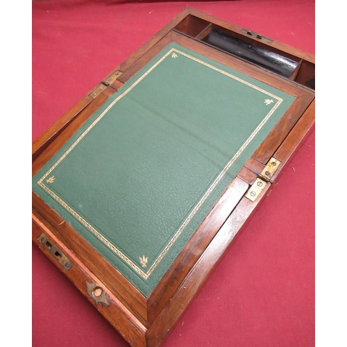 56 - Late C19th walnut inlaid folding writing slope, W30cm