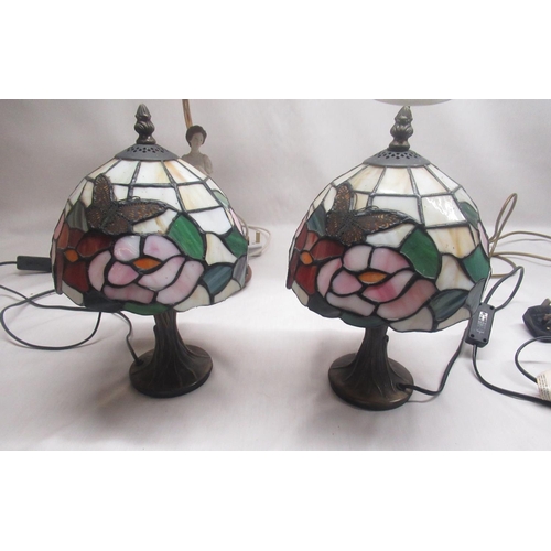 373 - Pair of Tiffany style table lamps (H27cm) together with a figural table lamp and a pug form table la... 