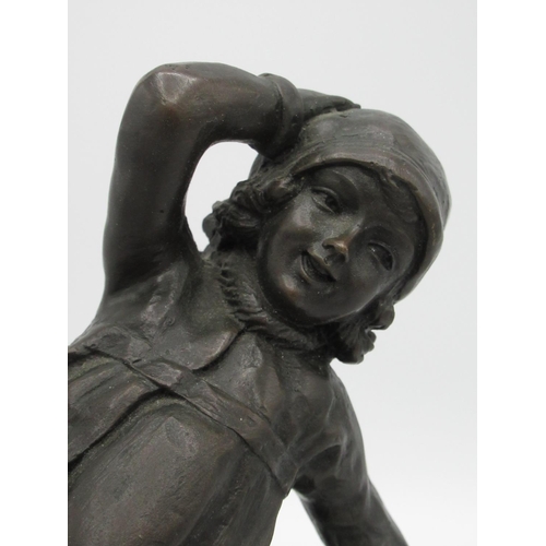 123 - After D. H. Chiparus cast bronze model of a girl, on stepped circular base, H26cm