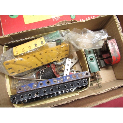 128 - Meccano Outfit no.3 in original box and packaging, other Meccano components, two electric motors, co... 