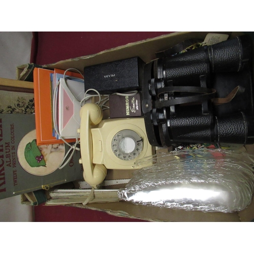 139 - Pair of Russian 7x50 binoculars in leather case, hung with collection of horse racing tickets, cream... 