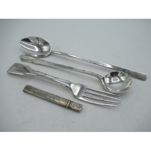 226 - Selection of small hallmarked silver item including long rat tail spoon with art deco style engraved... 