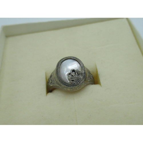 229 - 925 silver, marcasite and mother of pearl ring, three pairs of cufflinks and a late C19th Mother of ... 