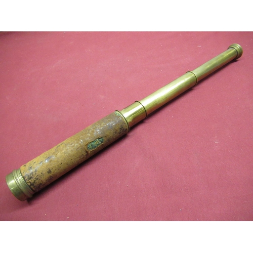 154 - C19th leather covered and brass three drawer telescope, inscribed William Oldfield, Skipton, L62cm