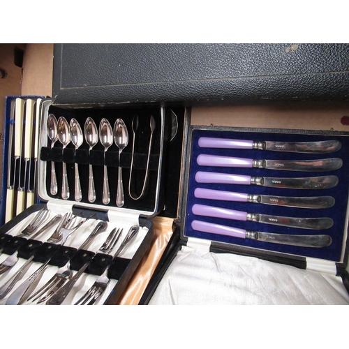 156 - Collection of EPNS and stainless steel cutlery including set of Art Deco fridge spoons, two sets of ... 