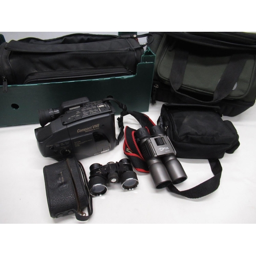 384 - JVC compact VHS video movie GR-AX3510X video camera with charger in case, pair of Optus 12x32 binocu... 