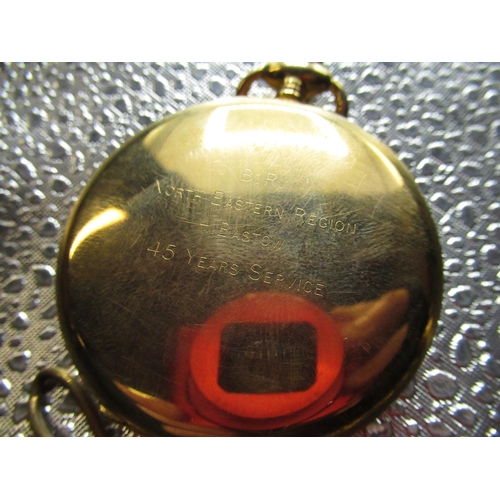 37 - Garrard gold filled pocket watch, case back with inscription BR North Eastern Region H Bastow 45 yea... 
