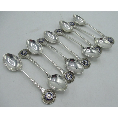 59 - Set of nine mid C20th hallmarked silver and enamel teaspoons for the No. 3 District Rotary in Great ... 