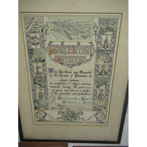 424 - Framed Long Service certificate for Joseph Jackson from J. Blinkeborough & Sons Ltd, dated 1947, pri... 