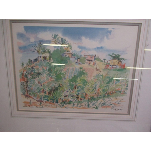 521 - Jill Walker (contemporary) 'Hilltop Houses Barbados', colour print, another study of Bridgetown harb... 