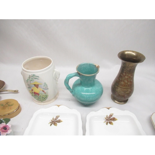 443 - Four ceramic posy flowers and pots, collection of brass ware, three serving dishes etc