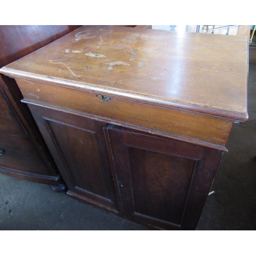 542 - Campaign style mahogany side cabinet, brass bound inset glass top above two drawers on bracket feet,... 