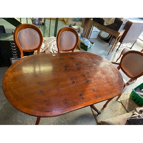 555 - Modern cherry wood effect dining table, four dining chairs and two carvers, W153cm, D92m, H77cm