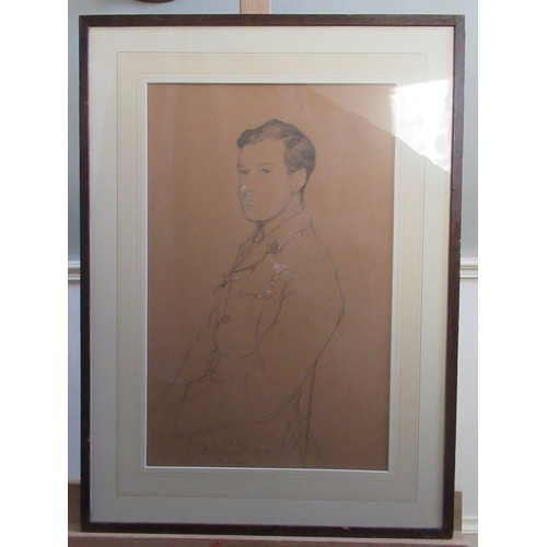 558 - British School (C20th) James de Graham, half length portrait study of seated army officer, inscribed... 